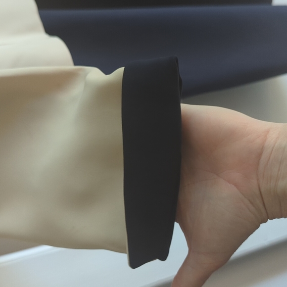 Mary McFadden Collection Dress 2 Piece Dress Suit Set 12 VTG Navy Neutral - Picture 2 of 11